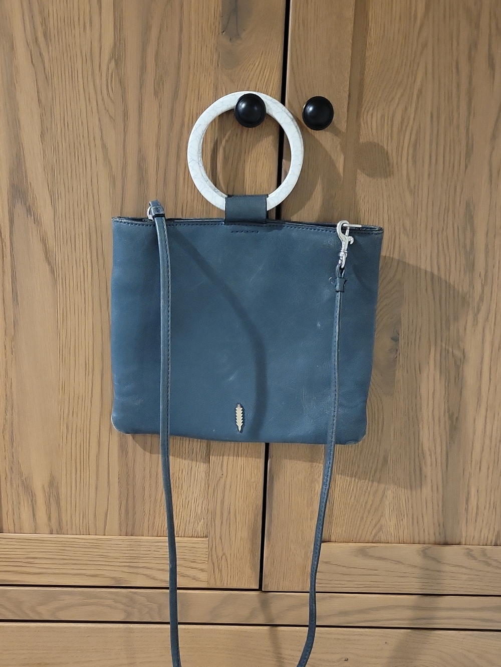 Thacker Leather Blue Crossbody Bag with Ring Handle